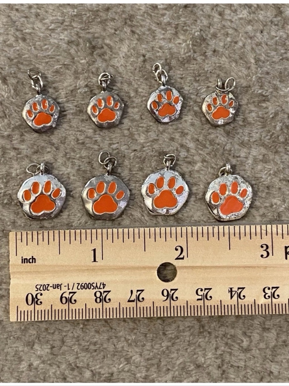8 Orange Paw Print Enamel Clemson Tigers Charms Silver Bead Findings Dog Pet